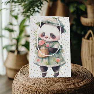 Green Floral Panda Baby Burp Tuch Mittlere Geschenktüte