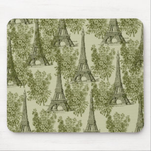 Green Floral Paris Eiffel Tower Mousepad