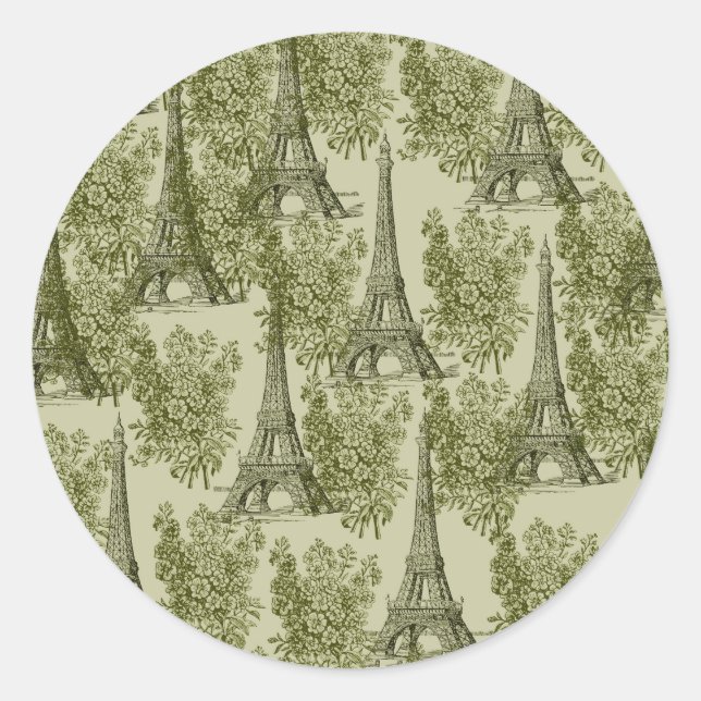 Green Floral Paris Eiffel Tower Runder Aufkleber (Vorderseite)