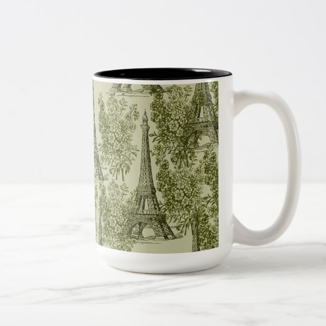 Green Floral Paris Eiffel Tower Zweifarbige Tasse (Rechts)