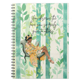 Green Floral Pattern Black Girl Reading Writer's Notizblock