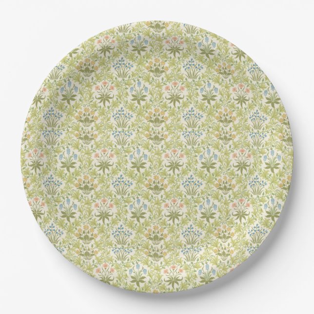 Green floral pattern girlyclassic grandmillenial pappteller (Vorderseite)