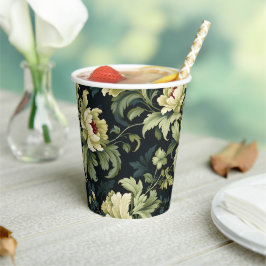 Green Floral Peony Modern Pappbecher