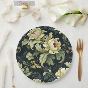 Green Floral Peony Modern Pappteller