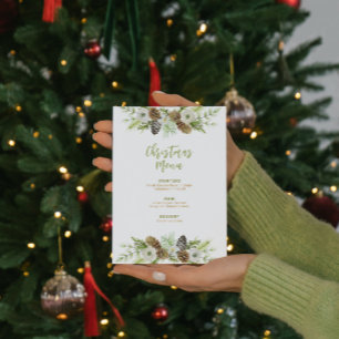 Green Floral Pines Wath Weihnachtsmenü Einladung