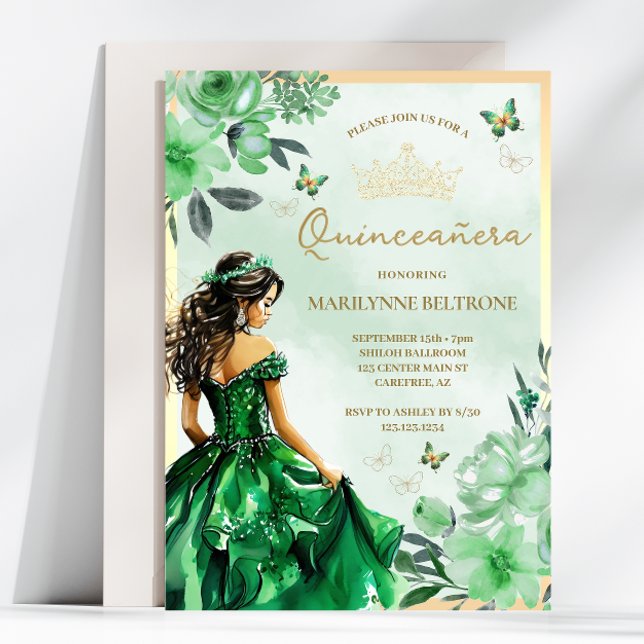 Green Floral Princess Butterfly Quinceañera Einladung (Von Creator hochgeladen)