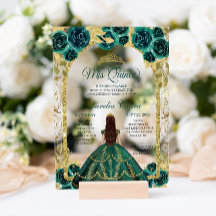 Green Floral Princess Gold Arch Quinceanera
