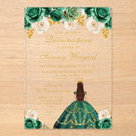 Green Floral Princess Quinceañera Acryleinladungen