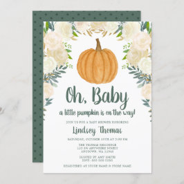 Green Floral Pumpkin Fall Baby Shower Einladung