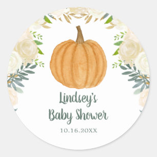 Green Floral Pumpkin Fall Baby Shower Runder Aufkleber