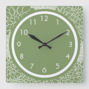 Green Floral Quadratische Wanduhr
