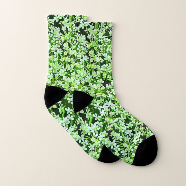 Green Floral Queen Annes Lace Muster Socken (Paar)
