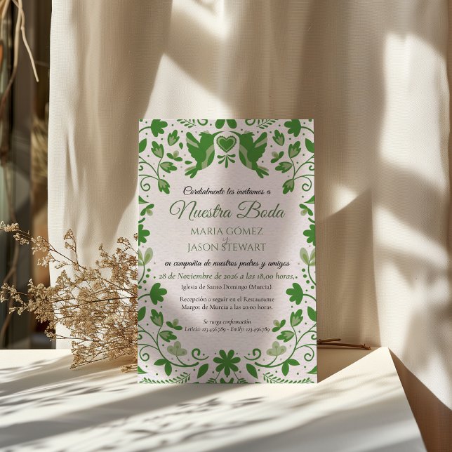 Green Floral Romantic Aesthetic Spanish Wedding Einladung (Green Floral Romantic Aesthetic Spanish Wedding Invitation)
