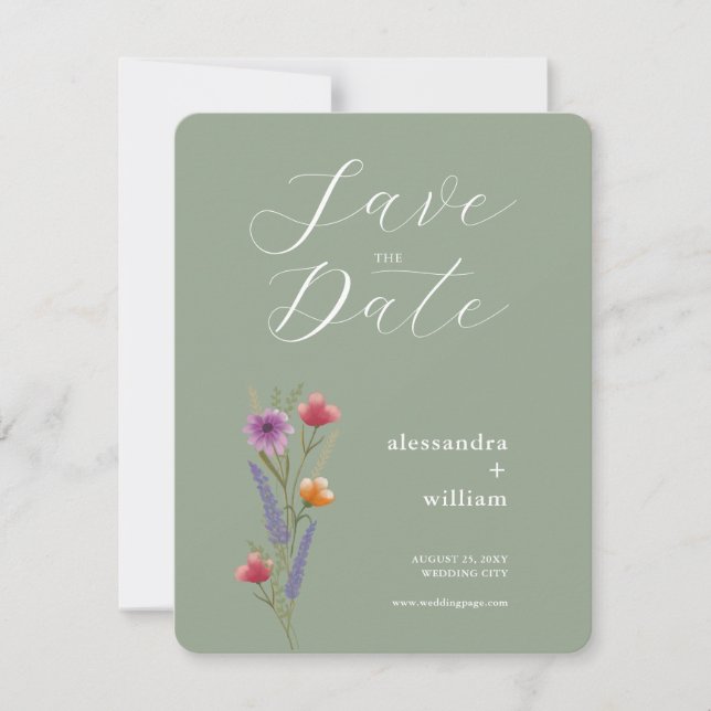 Green Floral Save the Date Card Einladung (Vorderseite)