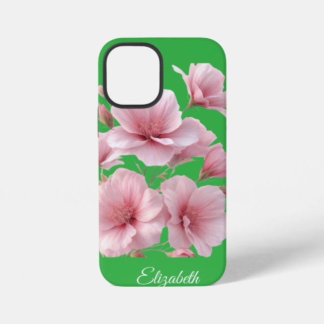 Green Floral Soft Pink Flowers Elegant iPhone Hülle (Rückseite)