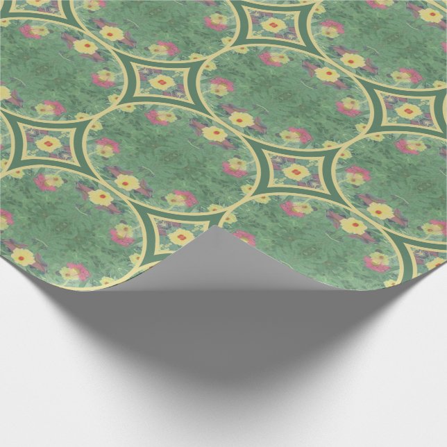 Green Floral Tile Geburtstag Geschenkpapier (Ecke)