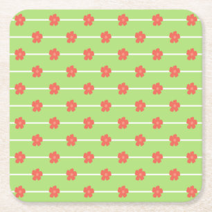 Green Floral Tiles Rechteckiger Pappuntersetzer