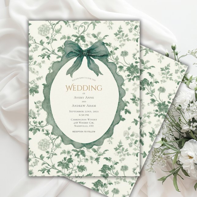 Green Floral Vintage Wedding Einladung (Von Creator hochgeladen)