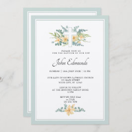 Green Floral Watercolor Baptism Invitation Einladung