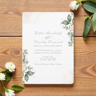 Green Floral Watercolor Frame Wedding Invitation Einladung