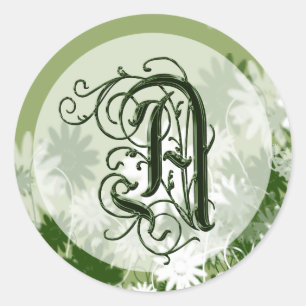 Green Floral Wedding Monogram A Siegel Runder Aufkleber