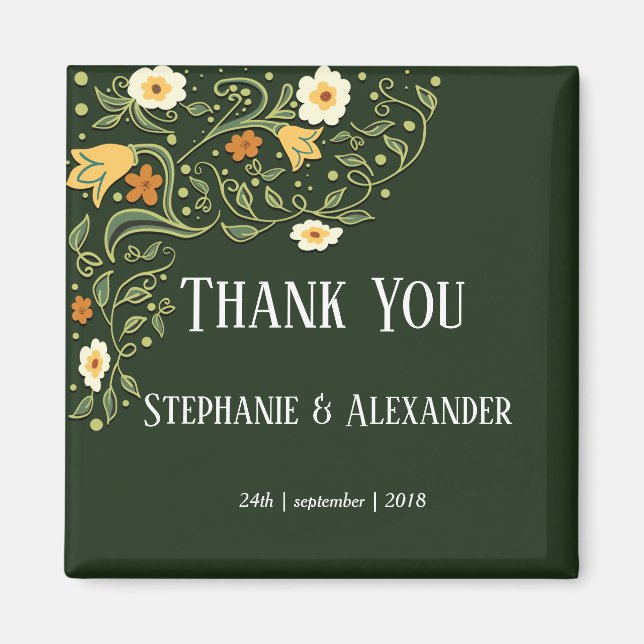 Green Floral Wedding Vielen Dank Magnet (Vorne)