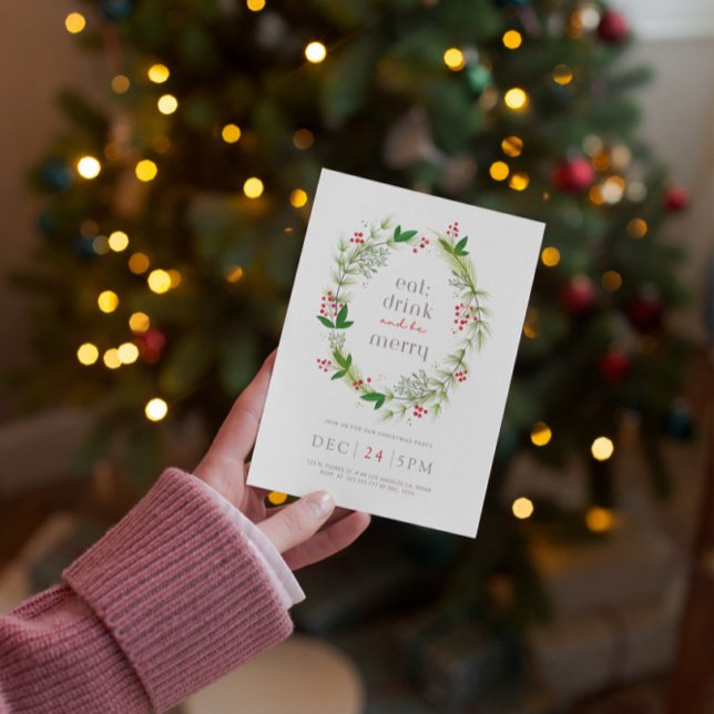 Green Floral Weihnachts-Kranz Einladungskarte Einladung (Von Creator hochgeladen)