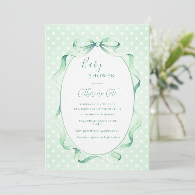 Green Floral Whimsical Baby Shower  Einladung (Stehend Vorderseite)