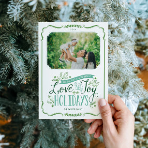 Green Floral Whimsy Holiday Foto Card Feiertagskarte