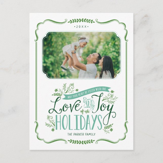 Green Floral Whimsy Holiday Foto Postkarte (Vorderseite)