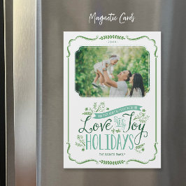 Green Floral Whimsy Magnetic Holiday Foto Card Magnetkarte