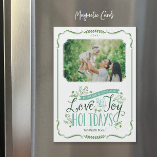 Green Floral Whimsy Magnetic Holiday Foto Card Magnetkarte