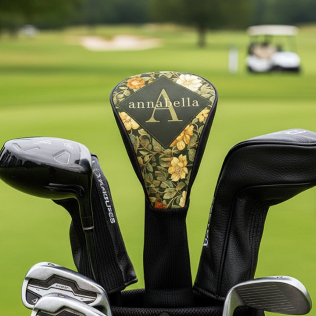Green Floral William Morris Elegant Monogram Golf Headcover (Von Creator hochgeladen)