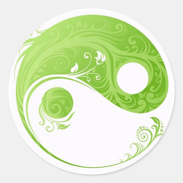GREEN FLORAL YIN YANG DESIGN RUNDER AUFKLEBER (Vorderseite)