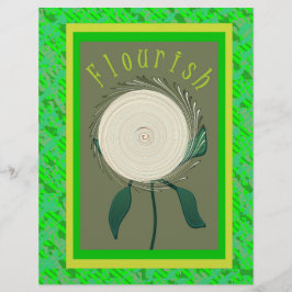 Green Flourish Flower Scrapbook Paper 2-Sided Page