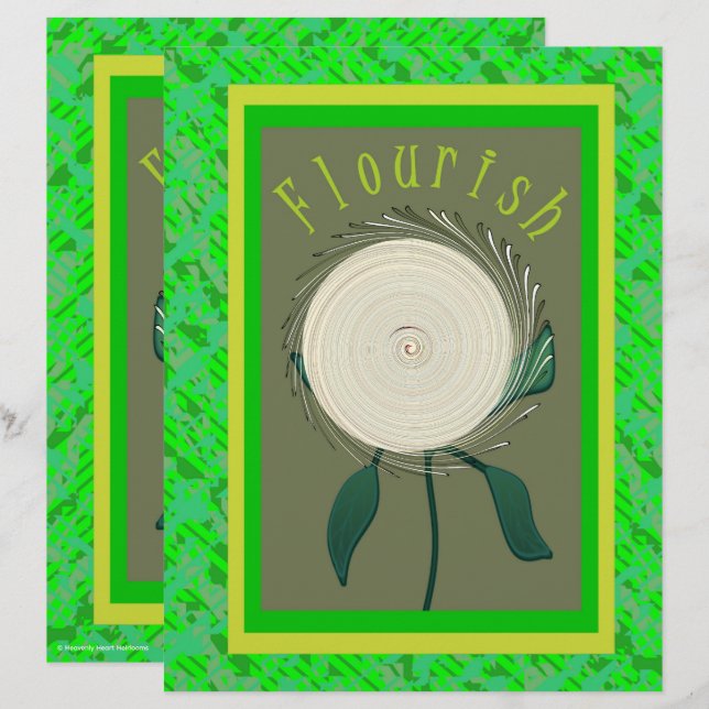 Green Flourish Flower Scrapbook Paper 2-Sided Page (Vorne/Hinten)