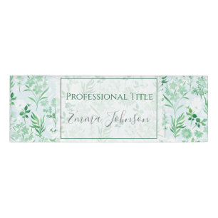 Green Flowers Botanical Painting Namenschild