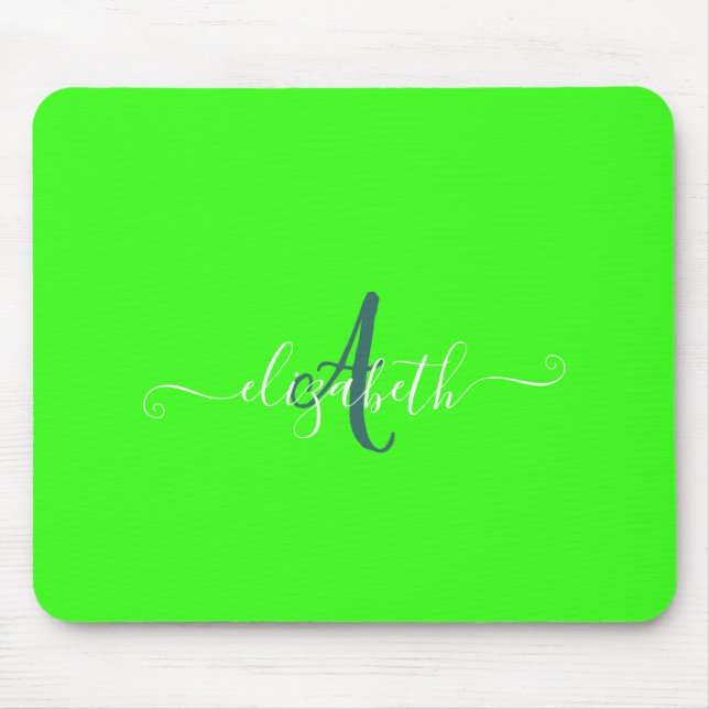Green Fluorescent Neon Monogram Mousepad (Vorne)