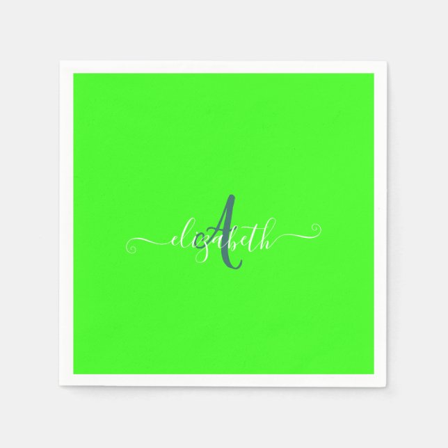 Green Fluorescent Neon Monogram Serviette (Vorderseite)