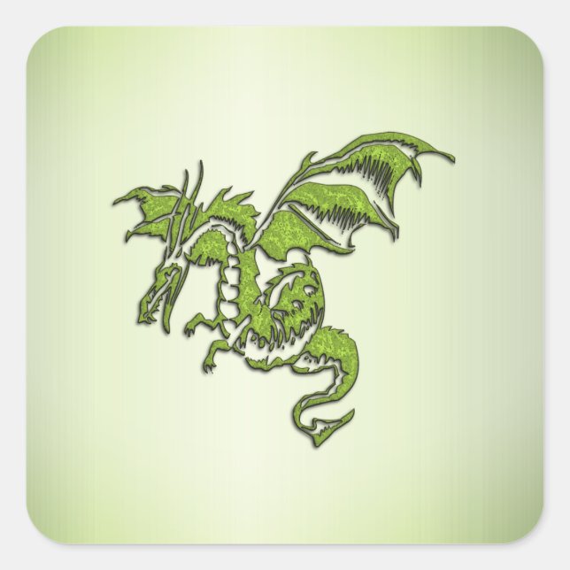 Green Flying Dragon Quadratischer Aufkleber (Vorderseite)