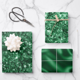 Green Foil Holiday Satin und Glitzer Weihnachten Geschenkpapier Set