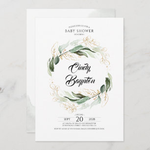 Green Foliage and Gold Blätter Baby Shower Einladung