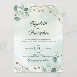 Green Foliage Eucalyptus Gold Frame Wedding Einladung