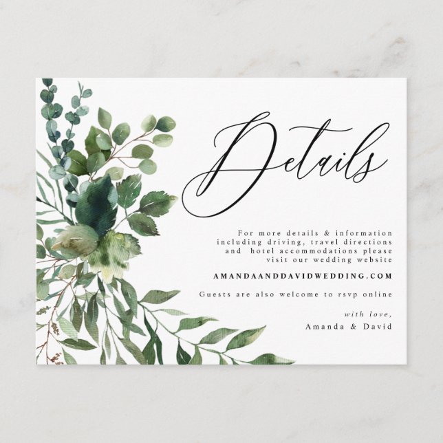 Green Foliage Garden Boho Wedding Details Card Begleitkarte (Vorderseite)