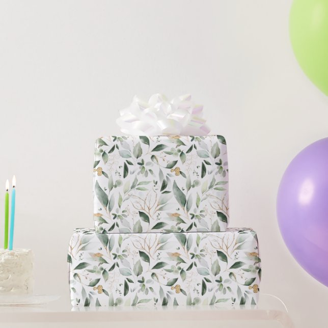 Green Foliage Gold Blätter Wrapping Paper Geschenkpapier (Partygeschenke)