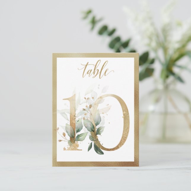 Green Foliage Gold Tischnummern, Tabelle 10 Card Postkarte (Stehend Vorderseite)