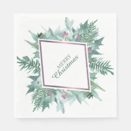 Green Foliage Pink Berry Violet Rahmen Weihnachten Serviette