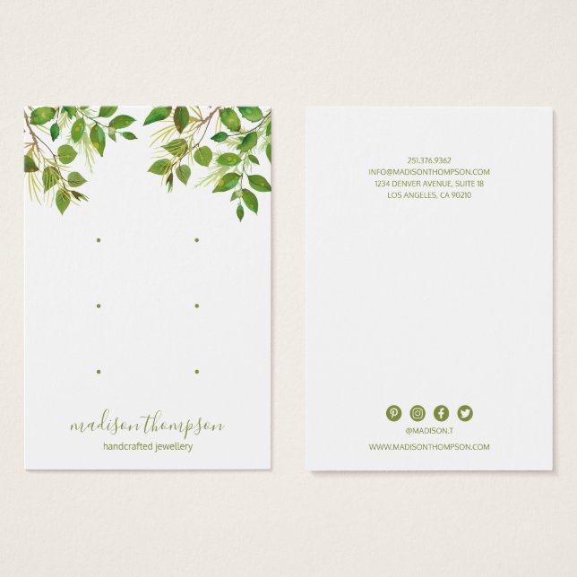 Green Foliage Schmuck 3 Hole Earring Display (Vorne & Hinten)