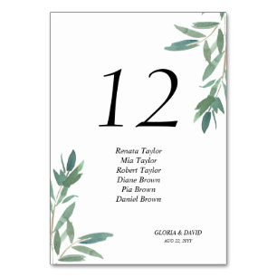 Green Foliage Wedding Tischnummer Card
