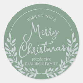 Green Foliage Wreath Frohe Weihnachten Runder Aufkleber